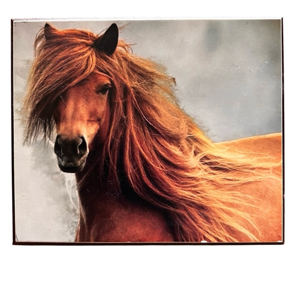 Cedar Wooden Keepsake Jewelry Box - “Windblown Mane" horse art design top.